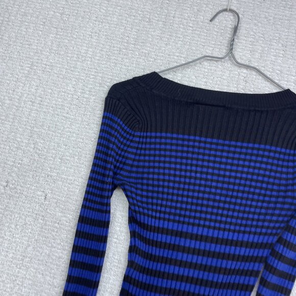 Vintage Y2K Its Our Time Ribbed Sweater a Dark BLue Striped Xtra Long Sleeve - Picture 11 of 13
